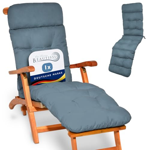 Beautissu Liegenauflage Deckchair Sonnenliegen Liegestuhl Gartenmöbel | 200x50cm 8cm Dicke Polsterung Taubenblau Auflage Sonnenliege Liegestuhl Polster Schaumflockenfüllung Gartenmöbel Flair DC