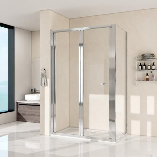 700mm Reversible Bi-Fold Shower Enclosure, 5mm Glass, Chrome | 5mm toughened safety glass, space-saving bi-fold design,ideal for wet rooms, en-suites and small bathrooms