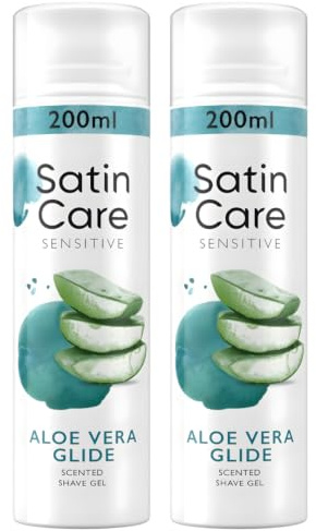 2x Satin Care Sensitive Aloe Vera Shaving Gel for Women 200ml Moisturising Formula for Sensitive Skin Smooth Razor Glide Helps Protect Against Irritation Suitable for Legs and Body