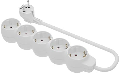 SIMON - Base Múltiple, Regleta de Enchufe Plano, 5 Tomas de 16A, Ladrón de Enchufes con Toma de Tierra, Cable de 1,5 Metros, Color Blanco