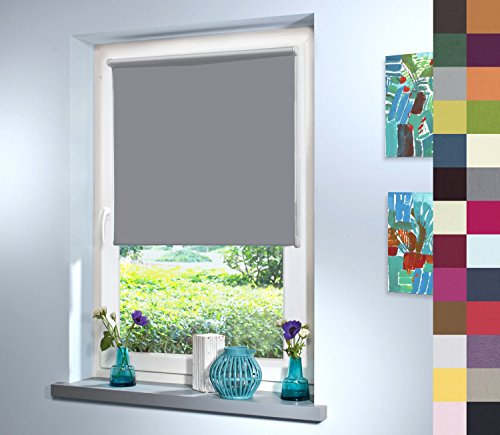 Sun World Verdunkelungsrollo nach Maß, Rollo nach Maß, Maßanfertigung Innenrollo, Balkontür, Rollos nach Maß, Blickdicht, für Fenster & Türen, Klemmfix ohne Bohren (120cm Höhe x 40cm Breite/Grau)
