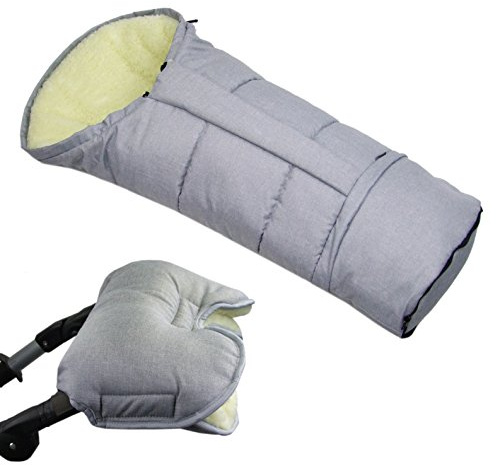 BAMBINIWELT KOMBI-ANGEBOT MUFF + Winterfußsack/MUMIE- aus Lammwolle für Kinderwagen, Buggy, Schlitten MELIERT (hellgrau)