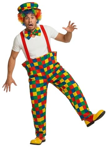 Vuxen regnbåge clown cirkus kostym pojkar möhippa nattfest fin klänning outfit, Clownkostym, en storlek