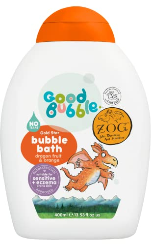 Good Bubble Zog - Baño de burbujas con fruta de dragón y naranja, 400 ml para pieles sensibles y propensas a eccemas, baño de burbujas vegano para niños pequeños