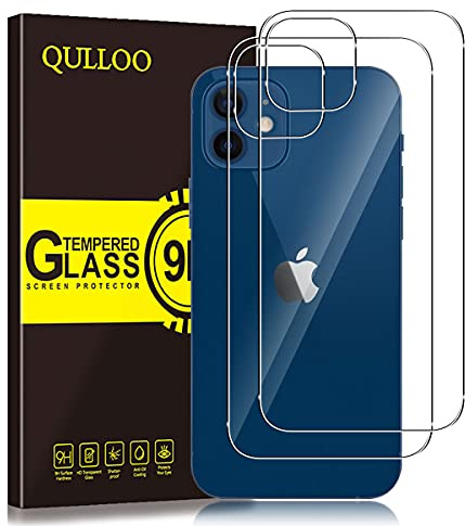 QULLOO Hinten Schutzfolie Kompatibel mit iPhone 12, Rückseite Folie 9H Härte Zurück Film HD klar Rückseite Displayschutzfolie für iPhone 12 6,1 Zoll - 2 Stück