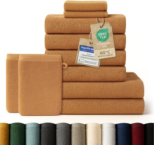 Blumtal - Set med handduk - 2 badhanddukar - 4 handtorkar - 2 gästhanddukar - 2 tvättlappar - mjuk och absorberande - 100% bomull - Oeko-TEX® certifierad - pumpaorange