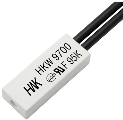 Lumonic HKW9700 Temperaturschalter flach | 95°C ± 5°C | Schließer NO | max. AC 250V/5A | max. DC 24V/8A | Kabel 70mm | 21x8x4mm | Thermoschalter, Bimetall, KSD9700 | Motoren, Setzteile, Heizlüfter