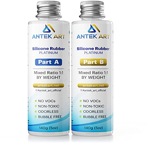 ANTEK ART® Abformsilikon 280g Kit [1:1 mischbar & selbstentlüftend] – flüssiges Silikon zum Gießen inkl. Komponente A+B – Abformmasse für Gießformen (schnell aushärtend & ideal für DIY)