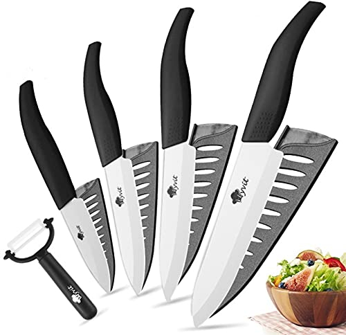 DZCP Cuchillo de Cocina Cuchillos de cerámica Cuchillos de Cocina 3 4 5 5 6 Pulgadas Chef Chef Cock Set + Peeler Blanco Blanco Hoja DE Zirconia Mango Multi-Color HANDA Calidad