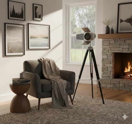 Collectible searchlight Spotlights Tripod Floor lamp Black Screw Tripod Nautical Home Decor and Studio Floor Light