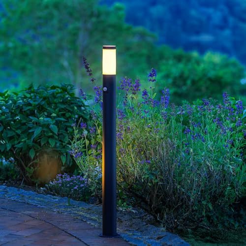 Lightbox Outdoor Wegelampe - 11 cm de hauteur - Ø 12 cm - lampadaire noir d'extérieur avec détecteur de mouvement - pour le jardin - douille E27, max. 20 W - en métal/plastique