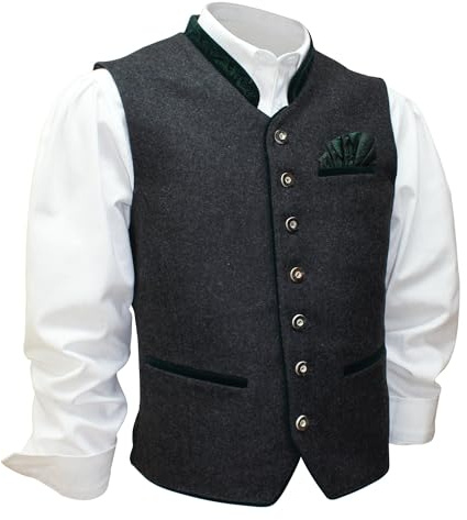 Gilet Traditionnel Loden Élégant - Sans Manches - Anthracite/Gris Foncé - Brocart - Pour Fête, Musique, Mariage - Vert - Taille 66