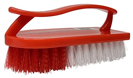 Hand Scrubbing Brush Cleaning Brush Stiff Bristle Household Scrub Carpet Kitchen Bathroom Washing Up Non-Slip Comfortable Grip Handle HTUK® (RED)