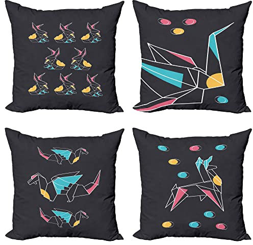 ABAKUHAUS Geometrisch Dekokissen Kissenbezug 4er Pack, Origami Hasen und Drachen Modern Accent Doppelseitiger Digitaldruck, 40 cm x 40 cm, Himmelblau Rosa und Apricot