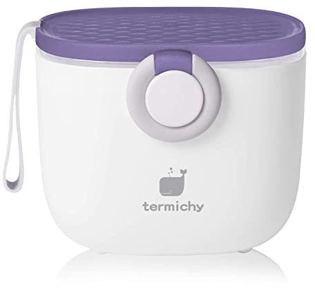 Termichy Mjölkpulverportionskopa baby, 250 g mjölkpulverdispenser med skrapa och sked (violett vit, 1 stycken)