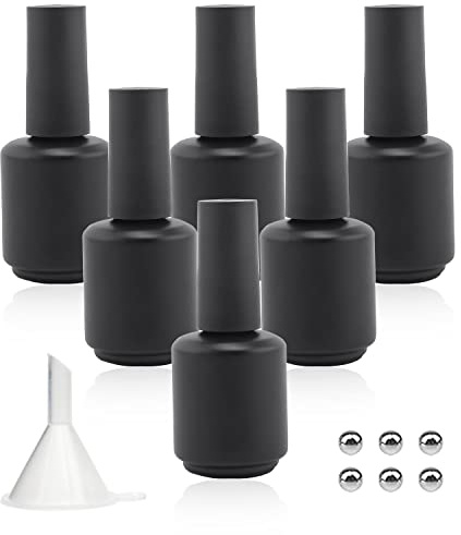 Agidea 6-Pack 15ML Matte Black Empty Gel Nail Polish Bottles with Brush, Mixing Balls & Funnel - Perfect for DIY Nail Polish, Travel & Storing Liquids