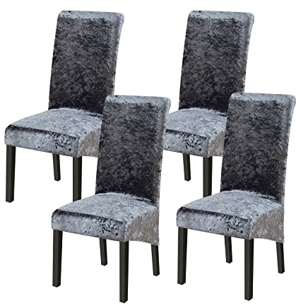 Jaotto Stuhlhussen 4er Set Stretch, XL Stuhlhussen Abwaschbar Waschbarer Elastische, Stretch Stuhlschoner Große Stuhlbezüge für Esszimmer Büro Esszimmer Hotel Bankett(Glänzender Samt#Grau,Set of 4)