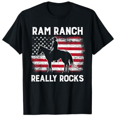 Ram Ranch Really Rocks Western Cowboy Horseback USA Flagge T-Shirt