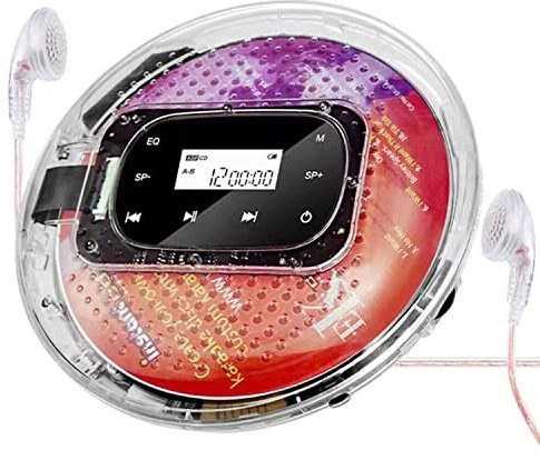 Lecteur CD Portable avec Casque, Lecteur CD Rechargeable avec câble AUX 3,5 mm, pavé Tactile et écran, Antichoc, pour Casque sans Fil Maison et Voiture, Haut-Parleur