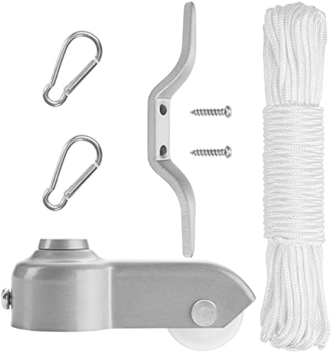 BRUBAKER Fahnenmast Reparaturset - Zubehör Set inkl. Seil, Karabiner, Klampe, Topper aus Aluminium mit Seilrolle und Schrauben - Ersatzteile Flaggenmast - Ersatzseil