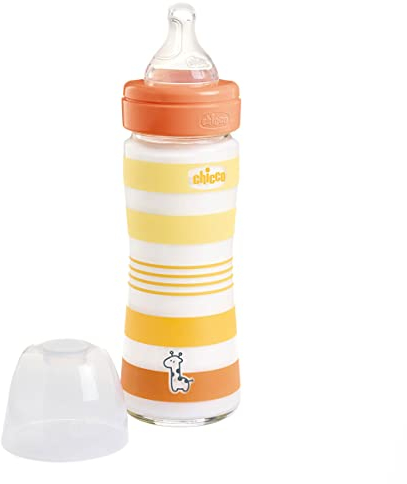 CHICCO Biberon Benessere Flusso Lento, con Tettarella Physio in Morbido Silicone e Finitura Soft Sense, Anticolica, Riduce Rigurgito e Irritabilità, Bottiglia in Vetro da 240 ml, 0 Mesi+, Neutro