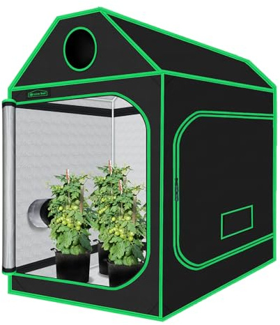 Green Hut Wachstumszelt, 152,4 x 152,4 x 182,9 cm, Dachwürfel, Pflanzenwachstumszelt, Indoor-Anbauzelt mit Beobachtungsfenstern, lichtdichtes Dachwürfelzelt mit Bodenwanne, Mylar-Hydrokultur-Zelt