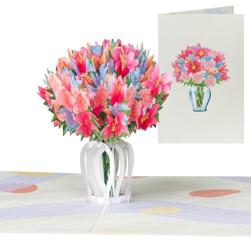 Sweetpopup® 3D Pop-Up Karte mit Blumen – Stilvolle Glückwunschkarte für Frauen zu Geburtstag, Jubiläum, Festtagen oder als Gutschein & Dankeschön, 084
