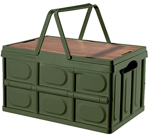YEDECOR Faltbarer Picknickkorb Kunststoff Kisten Aufbewahrungsbehälter mit Griff Essen Tablett Tisch für Picknick oder Strand, Camping, Wandern, Angeln und Home Yard BBQ,Green-Small