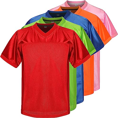 Youth Blank Football Jersey for Boy's, Kid's Athletic Practice Sports T-Shirt Hip Hop Jersey for Party(Medium, Red)