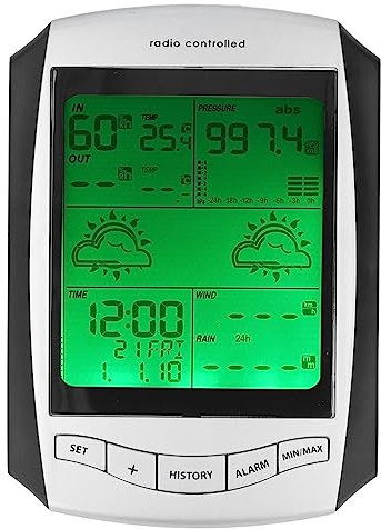Station de Thermomètre Météo, 0-9999m Affichage des Précipitations 433MHz Thermomètre Professionnel Station de Prévision Météo Intérieur Extérieur pour la Maison