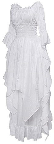 Singular-Point Halloween Hexenkostüm, Wednesday Kleid, Renaissance Kleid Damen Mittelalter Kleid Mittelalter Kostüme Damen,20 White,S