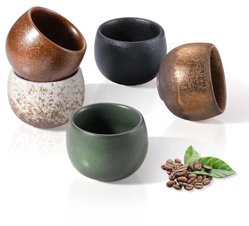 ecooe 50ml*5 Set di Tazze da Espresso in Ceramica Spesse, Realizzate a mano, Set di Tazze da Caffè, Regalo per Donne e uomini Migliori amiche, Regali di Natale