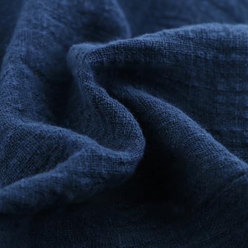 Wambere 200cm x 130cm Stoffe Stoff aus Baumwolle und Leinen,Dünner Leinenstoff,Stoff Fabric Meterware,Fabric zum Nähen,Dekostoff für DIY Basteln Kleidungsdekoration Tischdekoration,Dunkelblau