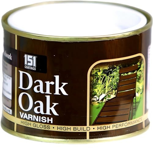 AMK® 151 Coatings Varnish Dark Oak 180ml Gloss Wood Finish Interior Exterior Stain Protection Colour Sealant Durable Protective Coat for Furniture Doors Trim Timber Small Projects Crafts
