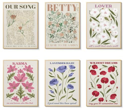 CEKEIOLMLW Niedliche Blumenposter für Teenager, 6 Stück, 20,3 x 25,4 cm, Wanddekoration, rahmenlos