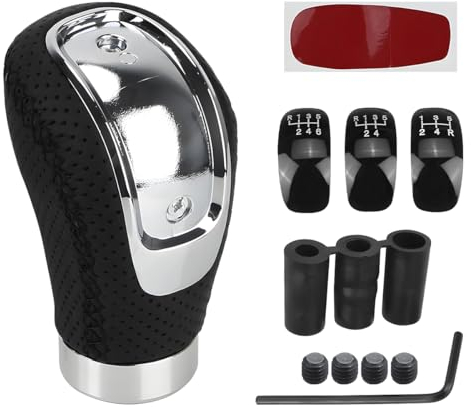 JNNJ Pomello Del Cambio a 5 6 Marce Con 3 Adattatori, in Pelle, Per Manuale Dell'auto Accessorio Antiscivolo (Nero)