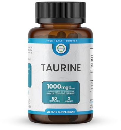 Truemed Taurine 1000mg Capsules – Taurine Supplement for Heart, Brain, Muscle & Liver Support – Non-GMO & Gluten Free – No Artificial Flavor 60 Capsules, Made in USA