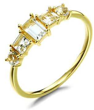 Lieson Partnerringe Damen, Trauringe Gold 585 14K Elegant 4 Krappen Rechteckig Weiß Topas Eheringe Gelbgold Große 51 (16.2)