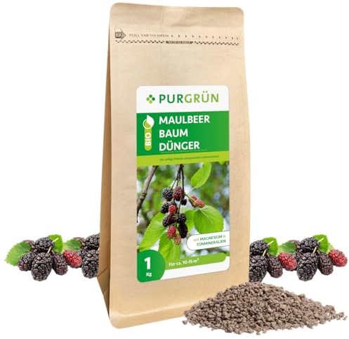 Purgrün® Bio-Maulbeerbaum-Dünger 1 kg – Organisch-mineralische Rezeptur – Feinkörniges Krümelgranulat – NPK 6+3+8 – Mit Magnesium für saftige, lekcere Maulbeeren – Verbessert die Bodenqualität