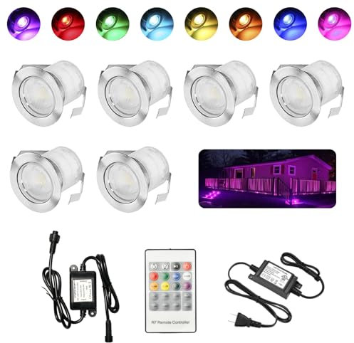 6er Terrasse Bodeneinbauleuchten Aussen RGB-led Einbaustrahler außen 12v Ø30mm mini led spot Boden Licht Led Terrassenbeleuchtung IP67 Wasserdicht für Küche Garten Treppen