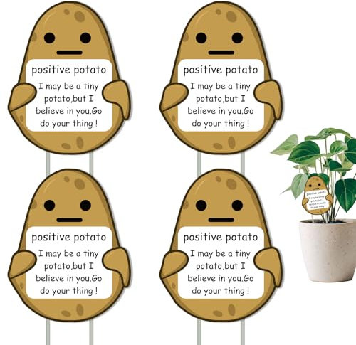 4 Pezzi Mini Patata Positiva Divertente Etichette per Piante, con 8 Paletti Marcatori per Piante da Giardino per Esterno Interno Pianta in Vaso Decorazione Giardinaggio Regali