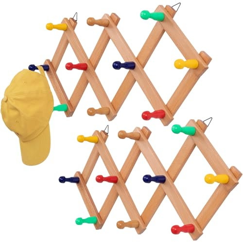 SCUNDA Expandable Hat Rack for Wall, Colorful Wall Hook for Coat/Mug/Baseball Cap, 2 Packs Hat Holder for Girls or Boys Room, Kids Room