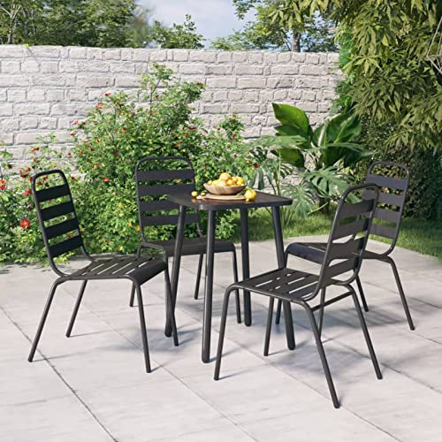Homgoday Set da pranzo da giardino 5 pezzi, in acciaio grigio antracite, sedia tavolo cucina esterno terrazza patio balcone mobili tipo 5 set da giardino