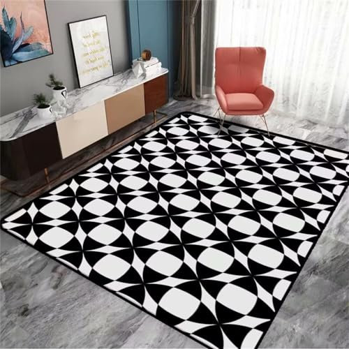 RUGMRZ Badteppich Webteppich Schwarzer und weißer Teppich Kunst Blumendekoration Rechteck pflegeleicht rutschfest Teppich Kuschelig 70X140CM