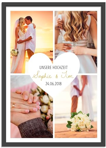 OWLBOOK® personalisiertes Hochzeitsgeschenk mit Fotos für Brautpaar Bilderrahmen Hochzeit Geschenke für Hochzeitspaar | Herz | Papier