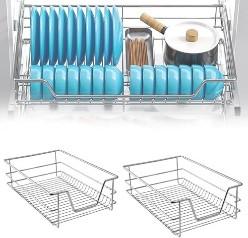 TANYEAR Teleskopschublade 2x30cm Küchenschrank Küchenschublade Ausziehbare Küchen Organizer Küchenschubladen Korbauszug Schubladen Küchen Regal Vollauszug Schlafzimmerschublade 20kg Belastbar