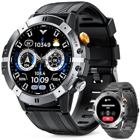 UHOOFIT Smartwatch Uomo Militare Chiamata Bluetooth e Risposta Vivavoce 1.52 all'aperto Fitness Tracker 1ATM con 100+ modalità sportive Smartwatch compatibile con iOS Android (Grigio)