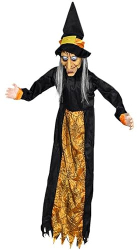 Muteitt Halloween Animierte Hängende Sprechende Hexe Leuchtenden Augen, Gruselige, Durch Geräusche Aktivierte Hängende Hexe, Halloween-Dekoration, Spukhaus-Requisite