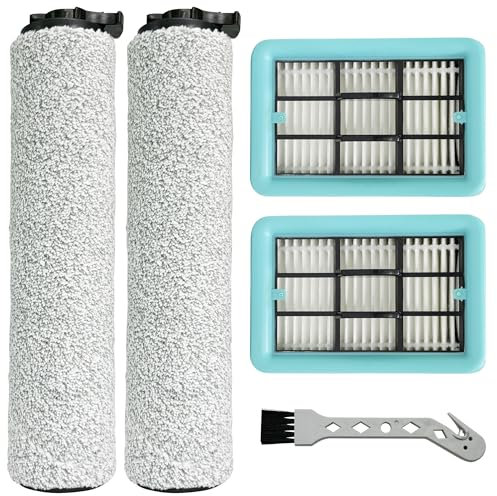 Replacement Brush Rollers and Filters for Bissell CrossWave HF2/3845N/3831 Floor Scrubber Wet-Dry Vacuum Cleaner, 2 Roller Brushs, 2 Filters, 1 Cleaning Brush