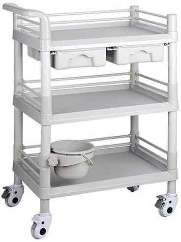 ZWQXZX Rollwagen Servierwagen Aufbewahrungswagen 3-stöckiger Mobiler Küchenwagen, Kosmetikwagen, ABS-Servicewagen, Rollender Lagerwagen, Doppelschubladen Küchenwagen Regalwagen(76 * 53 * 98cm)
